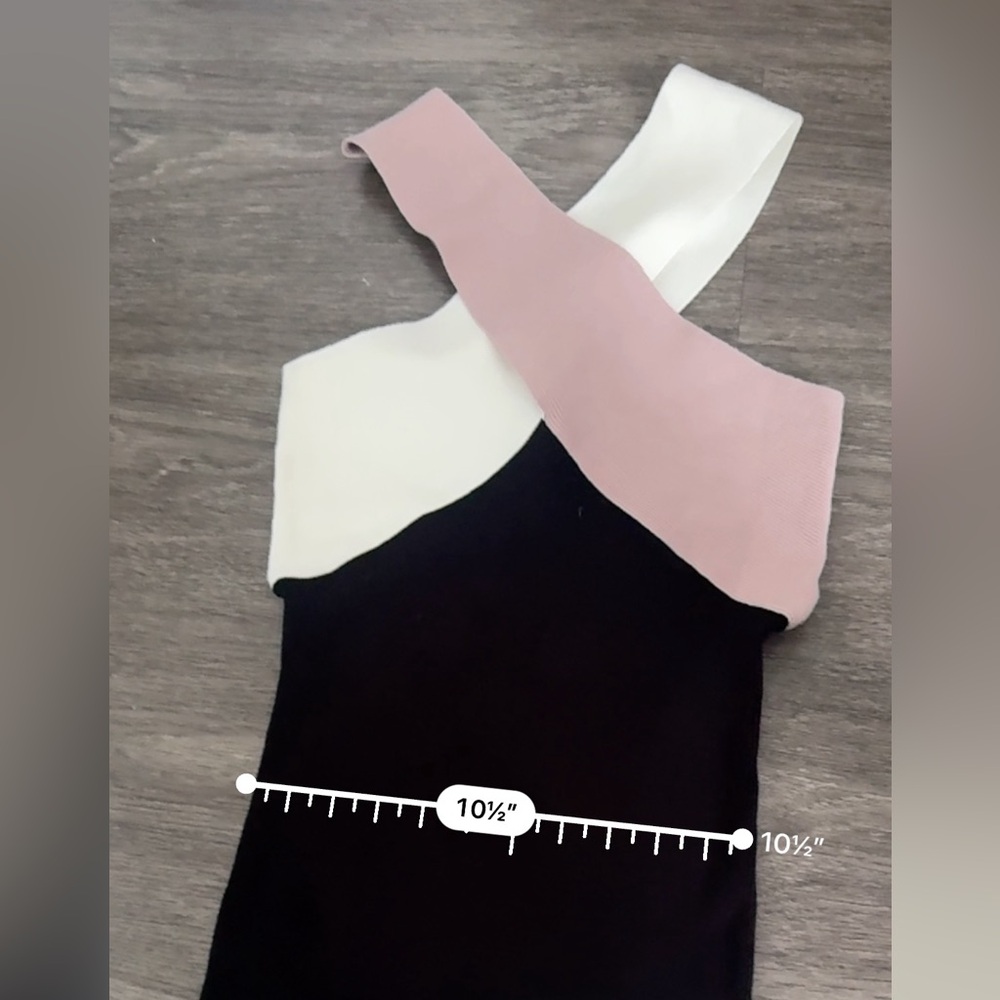 LE SUPERBE Drinks On You Cross-Strap Black, White & Blush Bodycon Dress XS - Picture 9 of 10